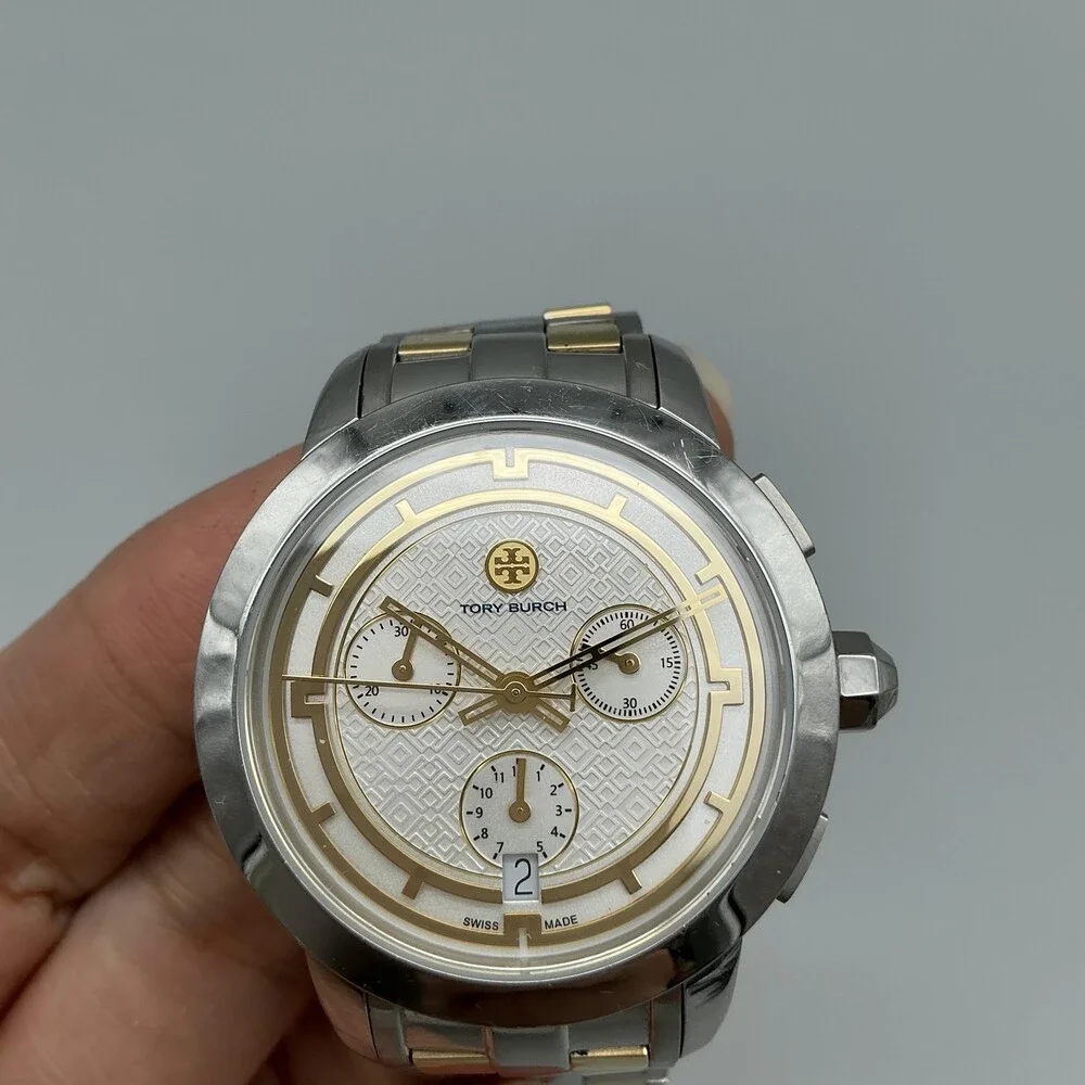Tory Burch Womens Watch 37mm Stainless Chronograph TB1029 New Battery 6.5